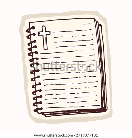 Hand drawn bible journaling notes page with christian cross and ring binder detail.Simple isolated vector motif for pretty bible aesthetic sticker style clip art