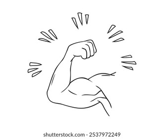 Biceps desenhado à mão de um braço forte, atleta, bicep fisiculturista, atleta, força, homem do esporte, atleta. Doodle ilustração vetorial de um conceito de bíceps homem forte. Ilustração vetorial