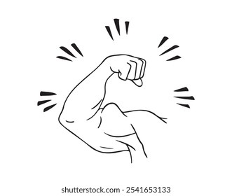 Dibujado a mano Bíceps de un brazo fuerte, atleta, culturista, bíceps, atleta, fuerza, hombre deportivo, atleta. Doodle Ilustración vectorial de un concepto de bíceps de hombre fuerte. Ilustración vectorial