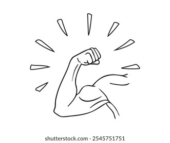 Dibujado a mano Bíceps de un brazo fuerte, atleta, culturista, bíceps, atleta, fuerza, hombre deportivo, atleta. Doodle Ilustración vectorial de un concepto de bíceps de hombre fuerte. Ilustración vectorial