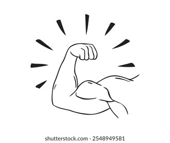 Dibujado a mano Bíceps de un brazo fuerte, atleta, culturista, bíceps, atleta, fuerza, hombre deportivo, atleta. Doodle Ilustración vectorial de un concepto de bíceps de hombre fuerte. Ilustración vectorial