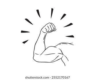 Dibujado a mano Bíceps de un brazo fuerte, atleta, culturista, bíceps, atleta, fuerza, hombre deportivo, atleta. Doodle Ilustración vectorial de un concepto de bíceps de hombre fuerte. Ilustración vectorial