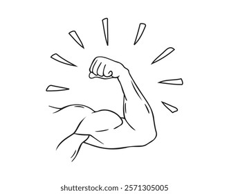 Hand drawn Biceps of a Strong Arm, athlete, bodybuilder bicep, jock, strength, sport man, athlete. Doodle vector illustration of a strong man bicep concept. Vector illustration