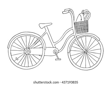 Hand drawn bicycle with a basket