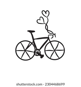 Hand drawn bicycle with hearts attached isolated on white background,vector illustration eps10 