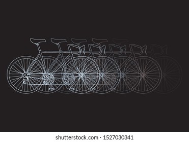 Hand drawn bicycle in motion, vector illustration on black background