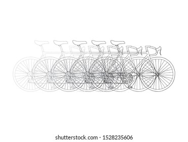 Hand drawn bicycle in motion vector card template in gray color palette in white background
