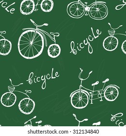 Hand drawn bicycle seamless pattern. Cartoon style