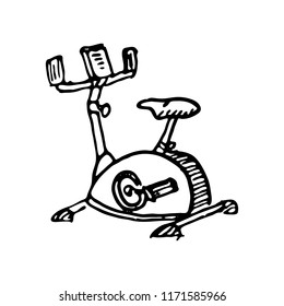Hand drawn bicycle simulator doodle. Sketch sports equipment and simulators, icon. Decoration element. Isolated on white background. Vector illustration.
