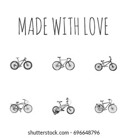 Hand Drawn Bicycle Sketches Set. Collection Of Childlike, Track Cycle, Working And Other Sketch Elements.