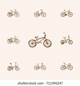 Hand Drawn Bicycle Sketches Set. Collection Of Retro Drive, Childlike, Working And Other Sketch Elements.