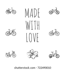 Hand Drawn Bicycle Sketches Set. Collection Of Old Style, Competition Bicycle, Extreme Biking And Other Sketch Elements.