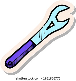 Icono de spanner de bicicleta dibujado a mano en ilustración vectorial de estilo de pegatina