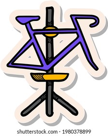 Icono del soporte de bicicleta dibujado a mano en ilustración vectorial de estilo pegatina