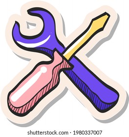 Hand drawn Bicycle tools icon in sticker style vector illustration