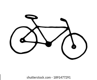 Bicicleta dibujada a mano. El concepto de basura cero en la técnica moderna. Estilo de doodle monocromático, vector