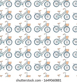 Hand drawn bicycles. Vector  seamless pattern