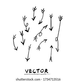 Hand drawn big arrow vector icons set. Sketch arrow in differnt for business plan and education. decorative tribal arrows