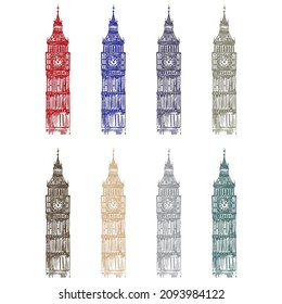 Hand Drawn Big Ben Tower London. Big Ben Clock Tower Vector Illustration
