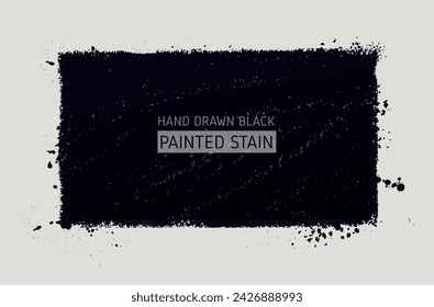Hand drawn big black painted stain. Monochrome stroke background. Modern artistic background. Vector one color textured spot rectangular shape, greeting card, poster. Design drawn, brush painted.