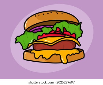 Hand Drawn Big Burger Vector Doodle Illustration.