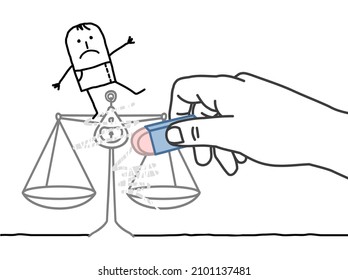 Hand drawn big hand, Erasing the symbol of Justice