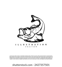Hand drawn big mouth fish logo design for your brand or business

