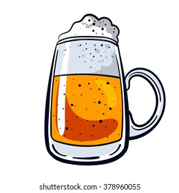 Hand drawn big mug of beer isolated on white background. Vector illustration in cartoon style.