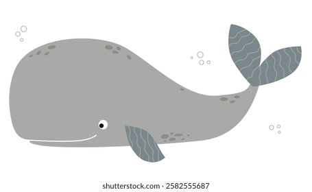 Hand drawn big net whale. Sea fauna. Vector cartoon big whale for your design.