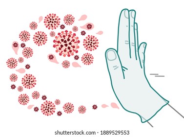 Hand Drawn Big Hand With Protection Glove, Stopping A Virus Wave