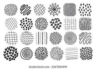 Hand drawn big set abstract objects, dots, spots, drops, lines. Abstract backgrounds and patterns.Geometric doodles. Organic shapes for cover, banner, icons for social networks. Vector illustration