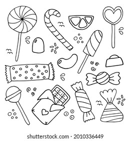 Hand drawn big set of candy, sweets. Doodle illustration.