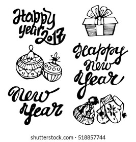 Hand drawn big set of New Year. Vector design doodle for winter holidays.