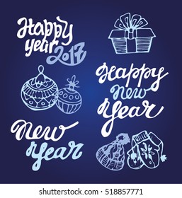 Hand drawn big set of New Year  Vector design doodle for winter holidays.