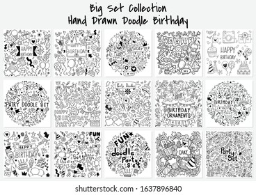 hand drawn big set party doodle happy birthday Ornaments background pattern Vector illustration