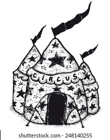 Hand drawn big top with banners/ Illustration of a hand drawn big top with banners
