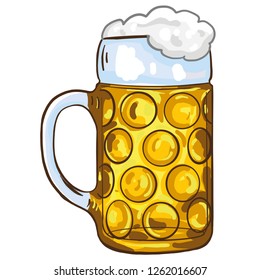 Hand drawn big traditional Oktoberfest beer glasses with banner and and bavarian flag. toast, prosten, gold, foam, card, celebration, beer, vector, isolated.