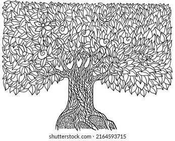 Hand drawn big tree isolated illustration. Vector sketch symbol tree isolated on white background