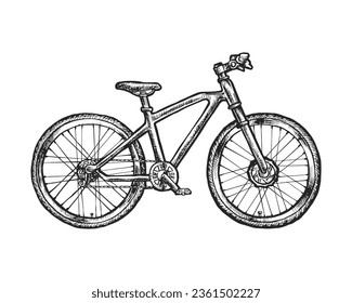 Esbozo de la bicicleta dibujada a mano o del vector de la bicicleta. Vehículo retro para el paseo por la ciudad o el campo. Transporte de época para el viaje o la vista lateral. Señal o emblema de ciclismo y transporte. Tema de viaje