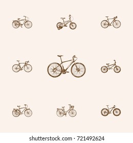Hand Drawn Bike Sketches Set. Collection Of Childlike, Old Style, Exercise Riding And Other Sketch Elements.