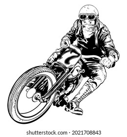 Hand drawn bikers off road bobber motorcycle white background. vector vintage illustration art for t-shirt, poster, club, banner