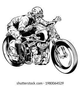 Hand drawn bikers riding bobber motorcycle. vector vintage illustration art for t-shirt, poster, club