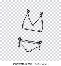 Hand drawn Bikini isolated on transparent background. Vector illustration.