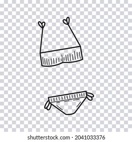 La mano dibujó a Bikini aislado sobre un fondo transparente. Ilustración vectorial.