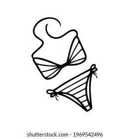 Hand drawn bikini swimsuit isolated on a white background. Doodle, simple outline illustration. It can be used for decoration of textile, paper.