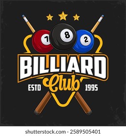 Hand drawn billiard eight balls on the triangle with cues and ready to break for a club competition