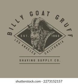 HAND DRAWN BILLY GOAT LOGO SHAVING HIPSTER ANIMAL WILDLIFE LOGO ILLUSTRATION VINTAGE TSHIRT TEE PRINT FOR APPAREL MERCHANDISE