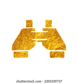 Hand drawn Binocular icon in gold foil texture vector illustration