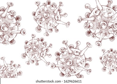 Hand drawn biology background. Abstract vector Virus or cells illustration.