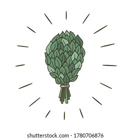 Hand drawn birch broom for bath and sauna. Vector illustration in doodle style on white background